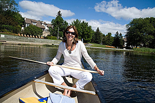 安大略省,加拿大,女人,独木舟