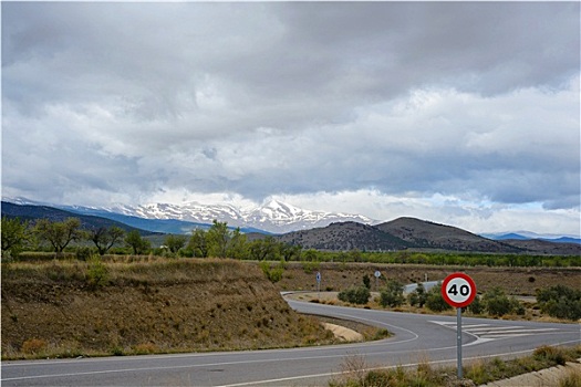 之字形,道路,西班牙,雪,山