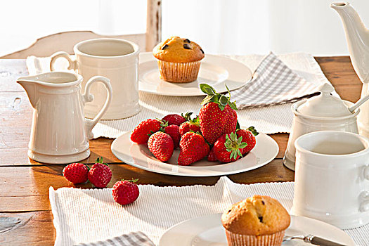 桌子,咖啡,松糕,清新,草莓