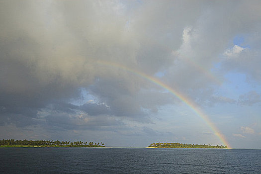 彩虹,上方,岛屿,黄昏,环礁,马尔代夫