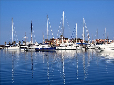 船,蓝色,码头,地中海,丹尼亚