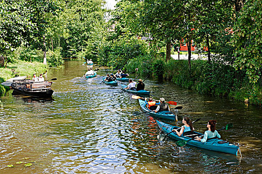 皮划艇,运河,施普雷河,勃兰登堡,德国,欧洲