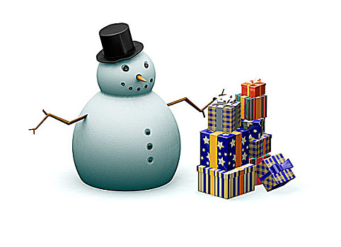 雪人,靠近,一堆,圣诞礼物