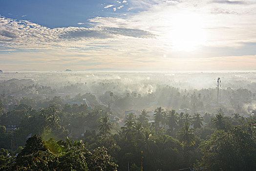 晨雾,房子,孟邦,缅甸