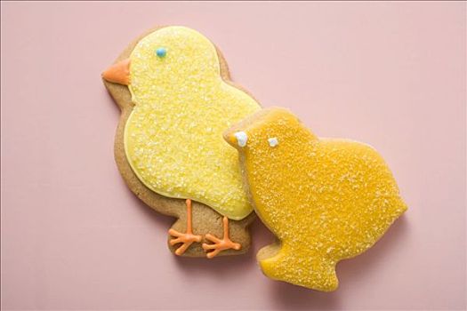 两个,复活节饼干,不同,黄色,幼禽