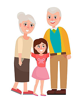 老人,祖父母,孙女,隔绝,矢量,插画,白色背景,高兴,老年,夫妻,一起,女孩,风格