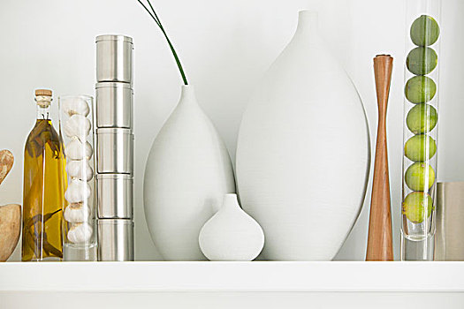 陶瓷,花瓶,玻璃器皿,排列,架子
