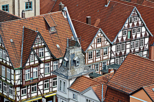 屋顶,中世纪,老城,策勒,城镇,教堂,下萨克森,德国,欧洲