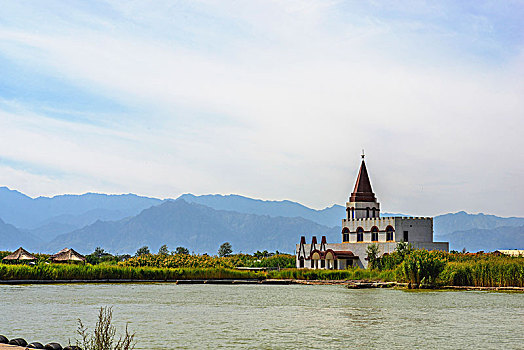 中国,宁夏回族自治区,银川,沙湖景观