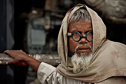老人,穿,破损,尝试,寒冷,渡轮,孟加拉,十二月,2007年