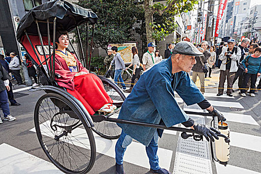 日本,本州,东京,浅草,节日,女人,人力车