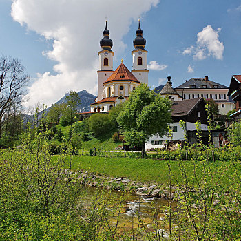 风景,教堂,齐姆高,上巴伐利亚,德国南部