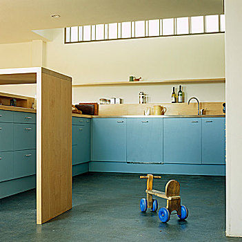木质,中间,厨房,地面,蓝色