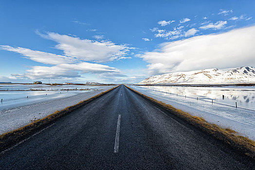 死,笔直,道路,通过,雪景,区域,冰岛,欧洲