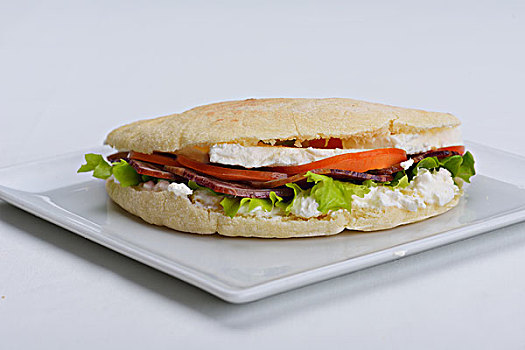新鲜,三明治,特写,蔬菜,肉,鱼肉,隔绝,白色背景,背景