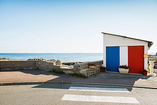 车库,海洋,涂绘,法国,国家色彩,菲尼斯泰尔,布列塔尼半岛,欧洲