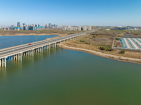 河北省石家庄市,滹沱河生态旅游区航拍图片