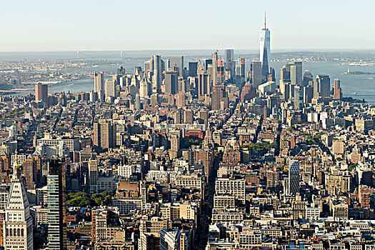 风景,市区,一个,世贸中心,帝国大厦,纽约,曼哈顿,美国
