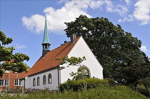 教堂,渔村,石荷州,德国,欧洲