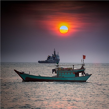 小,渔船,南海,越南