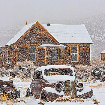 美国,加利福尼亚,博迪,建筑,下雪,画廊