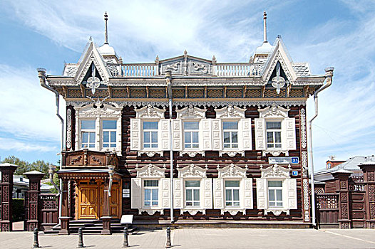 圆木,房子,历史名城,中心,伊尔库茨克,西伯利亚,俄罗斯,欧洲