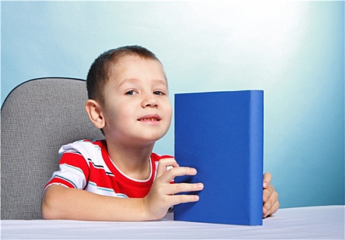 孩子,男孩,儿童,读,书本,蓝色背景