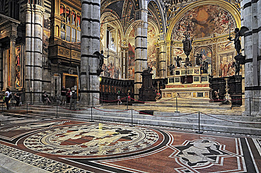 主祭台,中央教堂,锡耶纳,圣母升天教堂,大教堂,托斯卡纳,意大利,欧洲