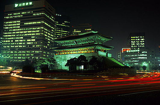 韩国,首尔,南大门,南门,夜晚