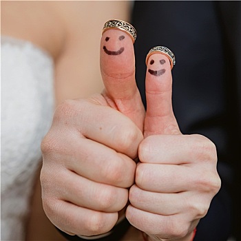 婚戒,手指,涂绘,新郎,新娘,有趣,小,人