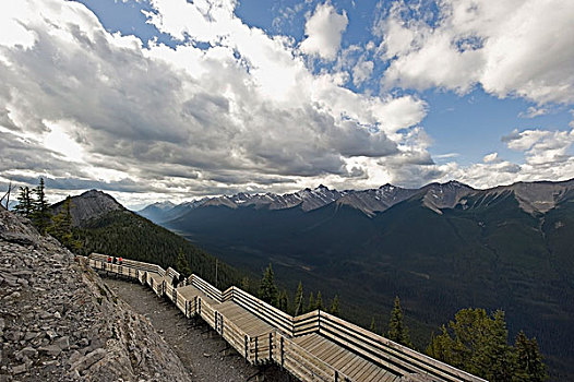 人,木质,木板路,山脊,加拿大,落基山脉,艾伯塔省