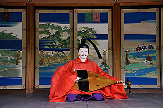 音乐人,木偶,玩,弦乐器,开着,皇家,宫殿,公用,两次,京都,日本,东亚,亚洲