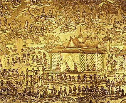 金色,浮雕,琅勃拉邦,老挝