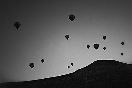 热气球,飞跃,岩石,风景,低,山峰,地平线,卡帕多西亚,安纳托利亚,土耳其