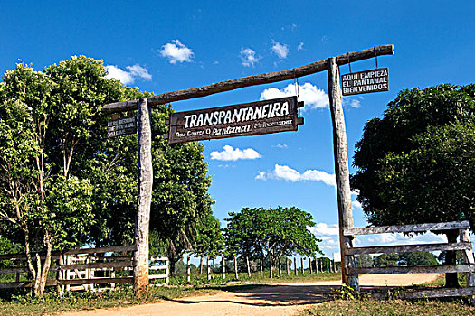公路,入口,标识,潘塔纳尔湿地,西南部,巴西,南美