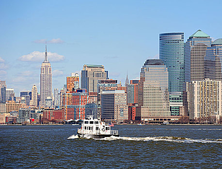 纽约,曼哈顿,摩天大楼,船