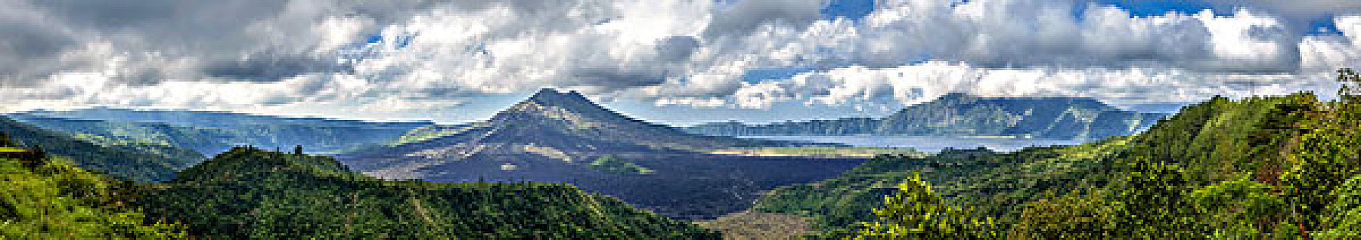 火山,图兰奔,全景,云,丛林,巴厘岛,印度尼西亚,亚洲
