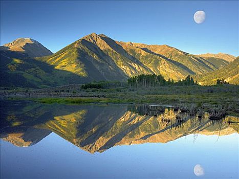 月亮,相似,顶峰,反射,湖,科罗拉多