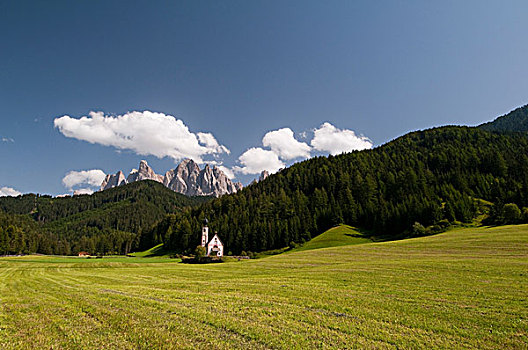 风景,教堂,山,山谷,白云岩,意大利