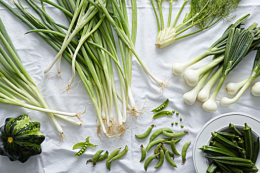 翠绿,蔬菜,白色背景,桌布