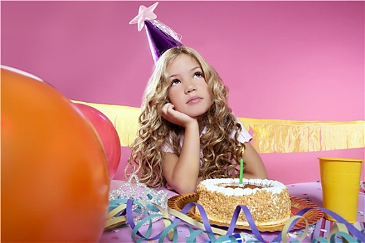 无聊,小,金发,女孩,生日派对,蜡烛,蛋糕
