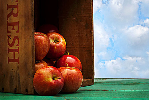 农场,新鲜,苹果,溢出,板条箱