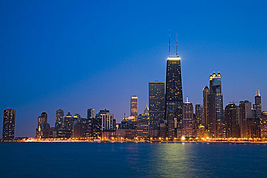 芝加哥,摩天大楼,中心,夜晚