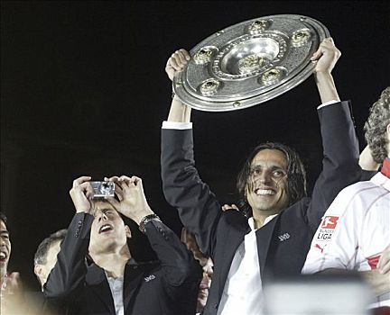 足球队,斯图加特,德国,冠军,2007年,队长,杯子