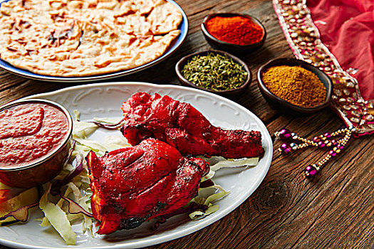鸡肉,泥炉烹调法,印度,烹饪,调味品,木头