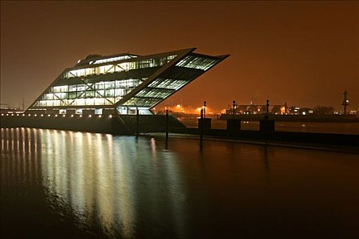 现代办公室,建筑,易北河,城市,汉堡市,港口,夜晚,德国,欧洲