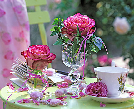 一个,粉红,玫瑰花瓣,常春藤属,常春藤,玻璃
