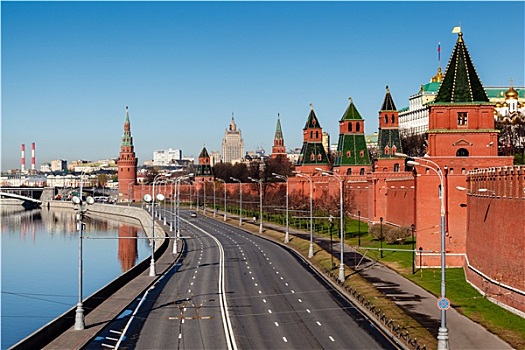 风景,莫斯科,克里姆林宫,墙,莫斯科河,堤,俄罗斯