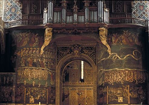 阿尔比,法国,大教堂,特写,描绘,琴乐器