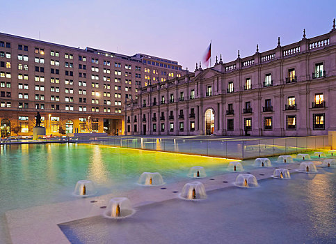 宫殿,广场,黃昏,圣地亚哥,智利,南美
